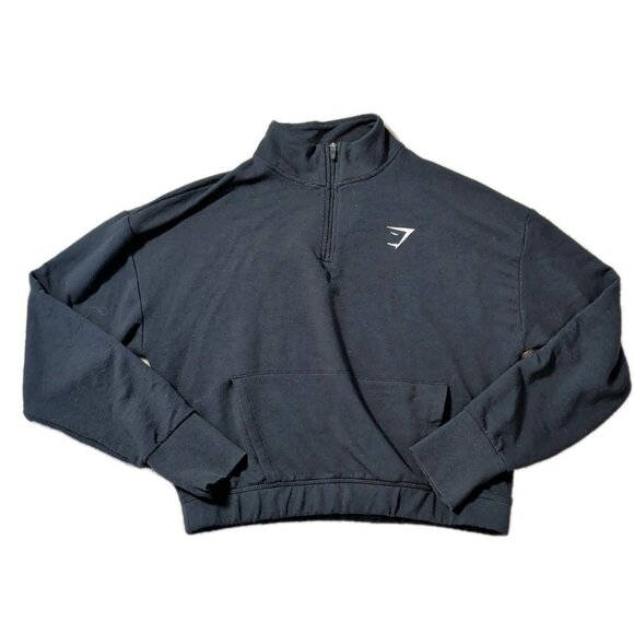 Gymshark Tops - Womens Gymshark Cropped Black Logo 1/4 Zip Sweatshirt Small Gym Run Y2K